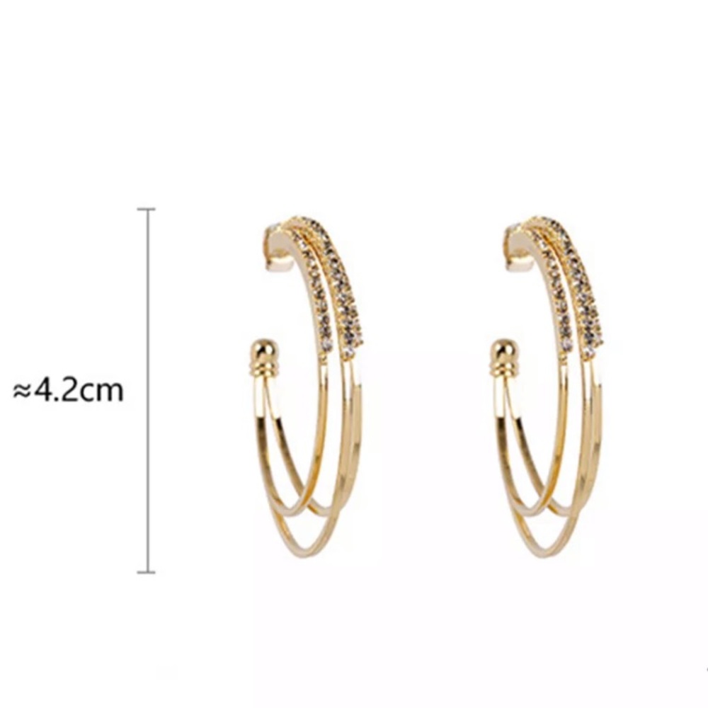 🌟 Gold Plated Rhinestone Hoop Earrings - Picture 3 of 7